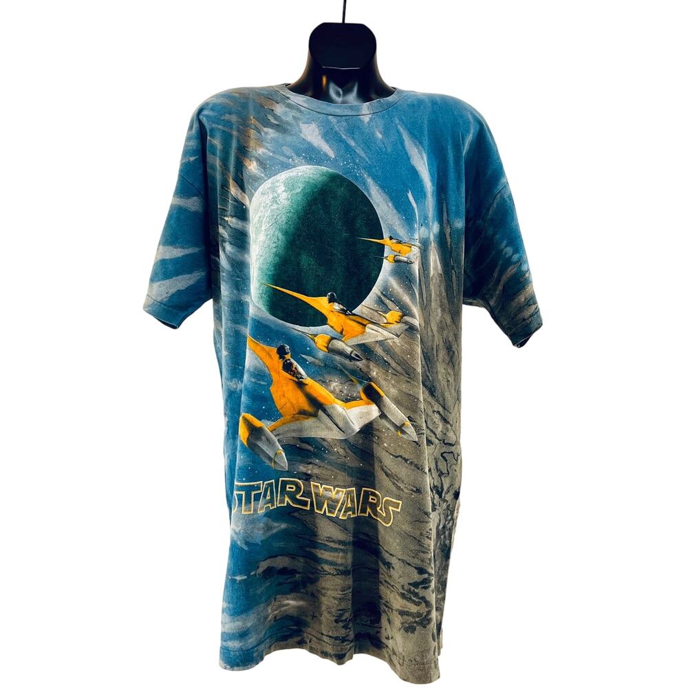 Vintage 90s Star Wars The Phantom Menace Naboo Fighters Graphic Tee Tie Dye